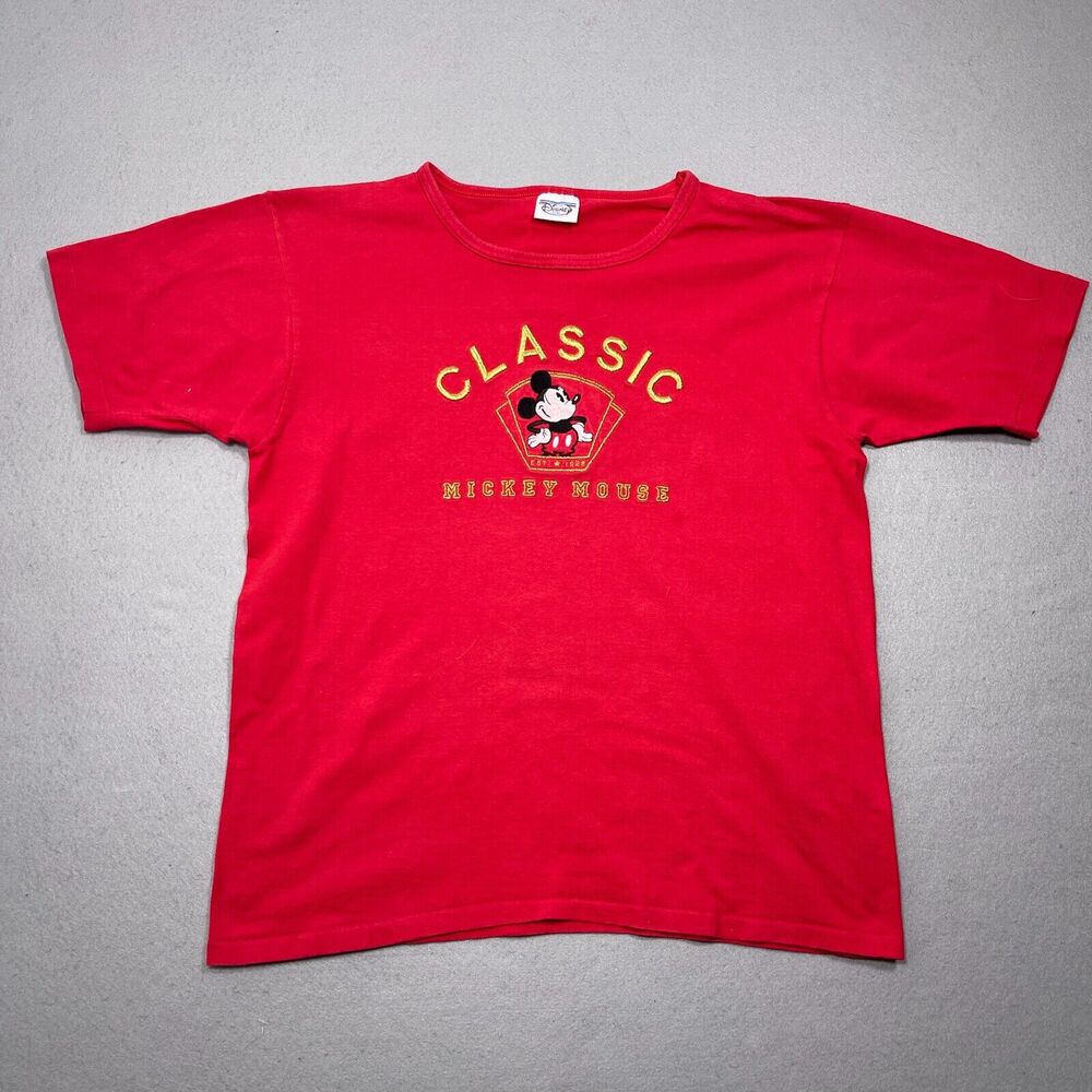 Vintage Classic Mickey‎ Mouse Disney Red Embroidered Graphic T-Shirt XL